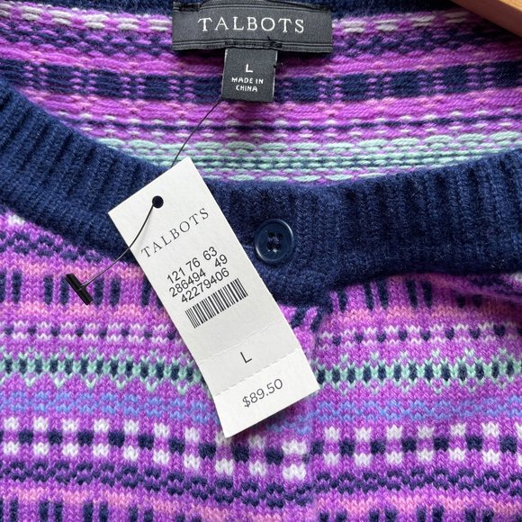 Talbots Fair Isle Nylon Lambswool Cardigan L NWT - Picture 7 of 9
